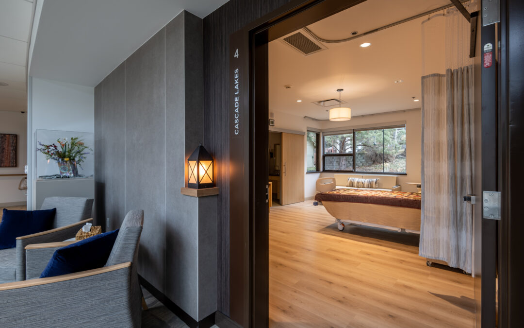 A view of an individual room for hospice patients at the Hospice House in Bend, Oregon.